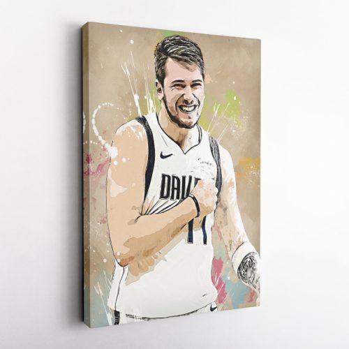 Luka Doncic Basketball Effect Mavericks White Jersey Canvas Unique Design Wall Art Print Hand Made Ready to Hang Custom Design