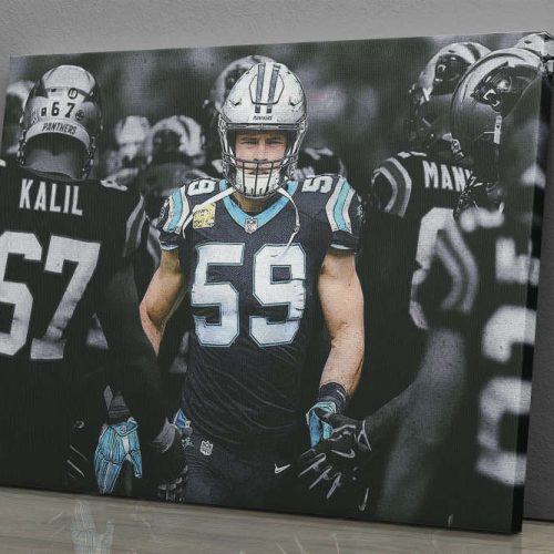 Luke Kuechly Art Highlighted Poster Carolina Panthers Canvas Unique Design Wall Art Print Hand Made Ready to Hang Custom Design