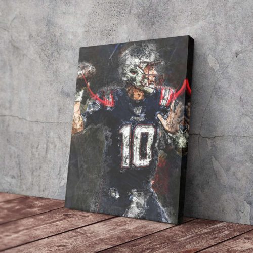 Mac Jones Poster Painting New England Patriots NFL Canvas Unique Design Wall Art Print Hand Made Ready to Hang Custom Design