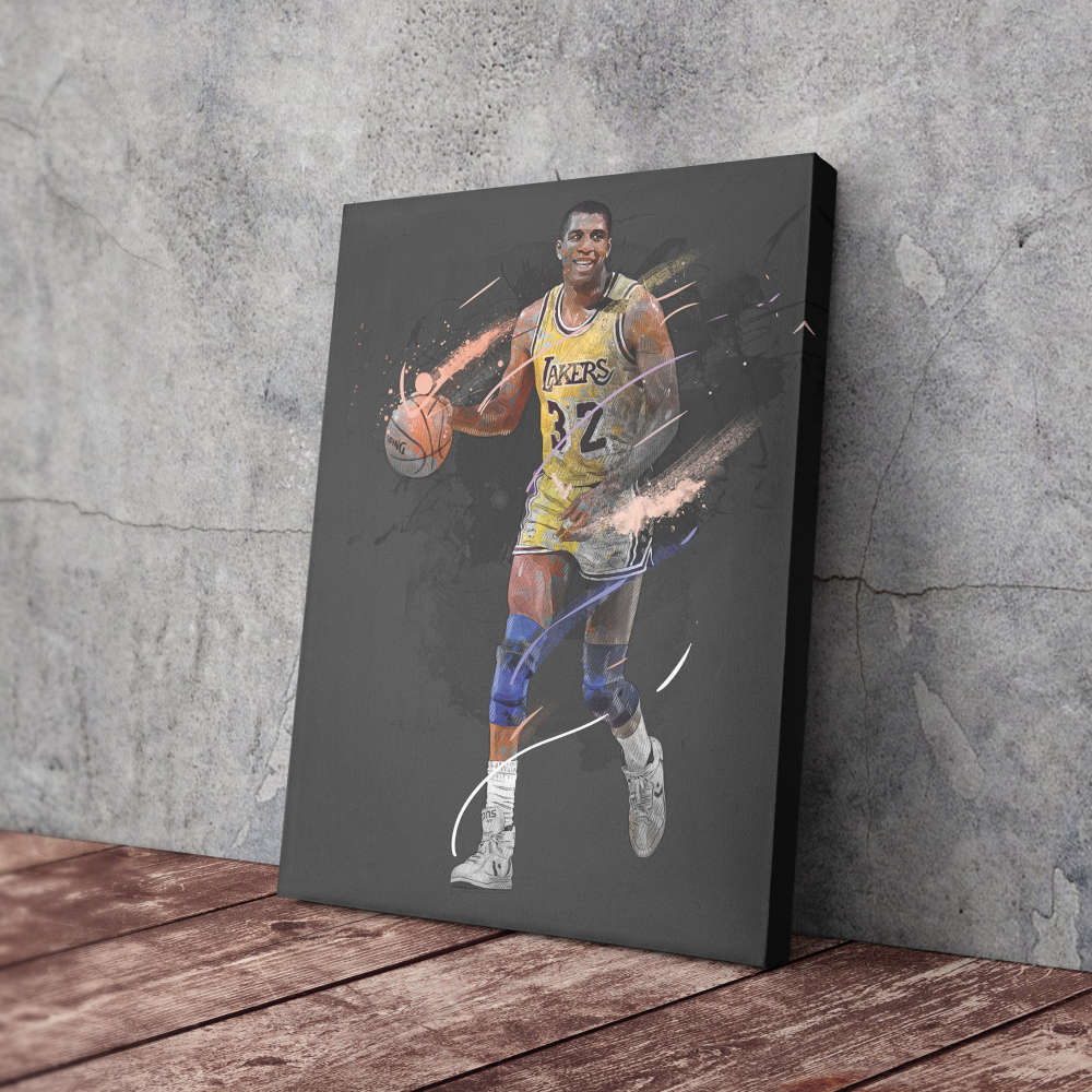 Magic Johnson Art Los Angeles Lakers NBA Wall Art Home Decor Hand Made Poster Canvas Print