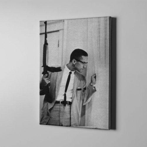 Malcolm X Looking Out The Window Holding Gun Canvas Unique Design Wall Art Print Hand Made Ready to Hang Custom Design