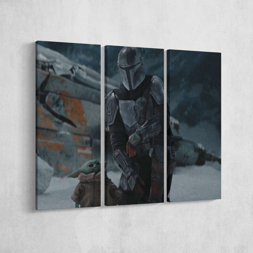 Mandalorian and The Child Star Wars Canvas Unique Design Wall Art Print Hand Made Ready to Hang Custom Design