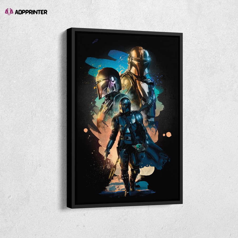 Mandalorian Poster Star Wars Art Canvas Wall Art Print Home Decor Framed Poster Gift for Kids