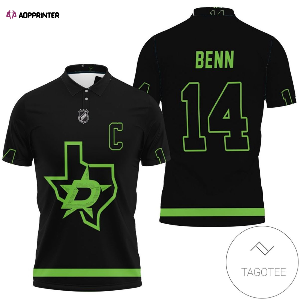 Mens & Womens Dallas Stars Jamie Benn Nhl 2020 Black Jersey Inspired All Over Print Polo Shirt