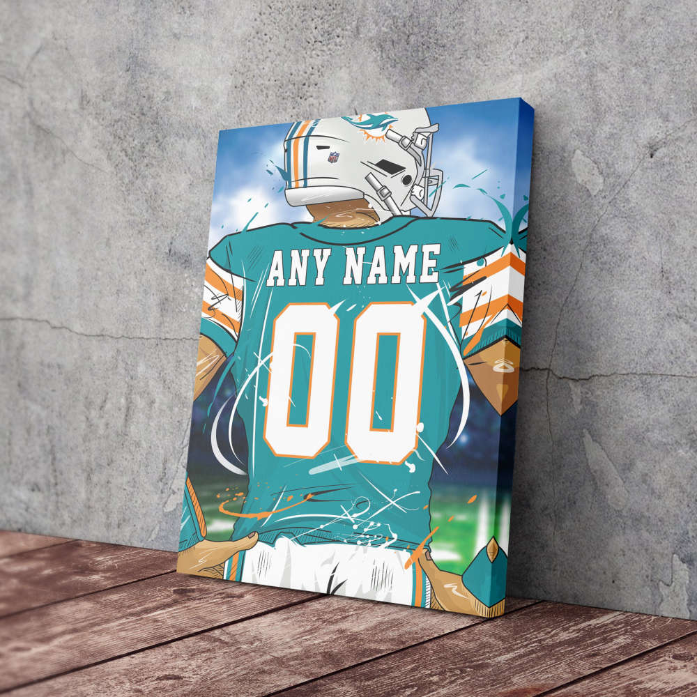 Miami Dolphins Jersey NFL Personalized Jersey Custom Name and Number Canvas Wall Art  Print Home Decor Framed Poster Man Cave Gift