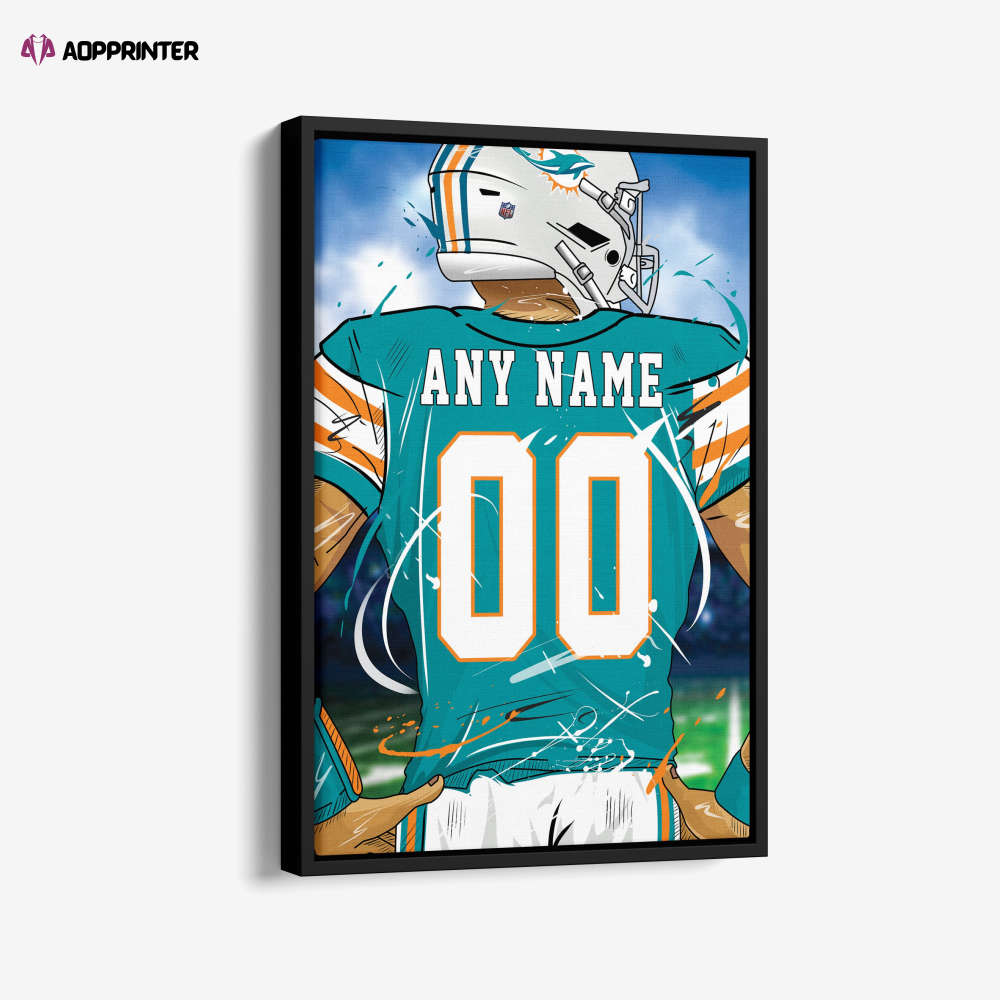 Miami Dolphins Jersey NFL Personalized Jersey Custom Name and Number Canvas Wall Art  Print Home Decor Framed Poster Man Cave Gift