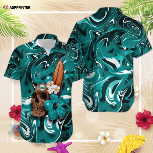 Miami Dolphins Skull and Hibiscus Flower NFL Gift For Fan Hawaii Shirt