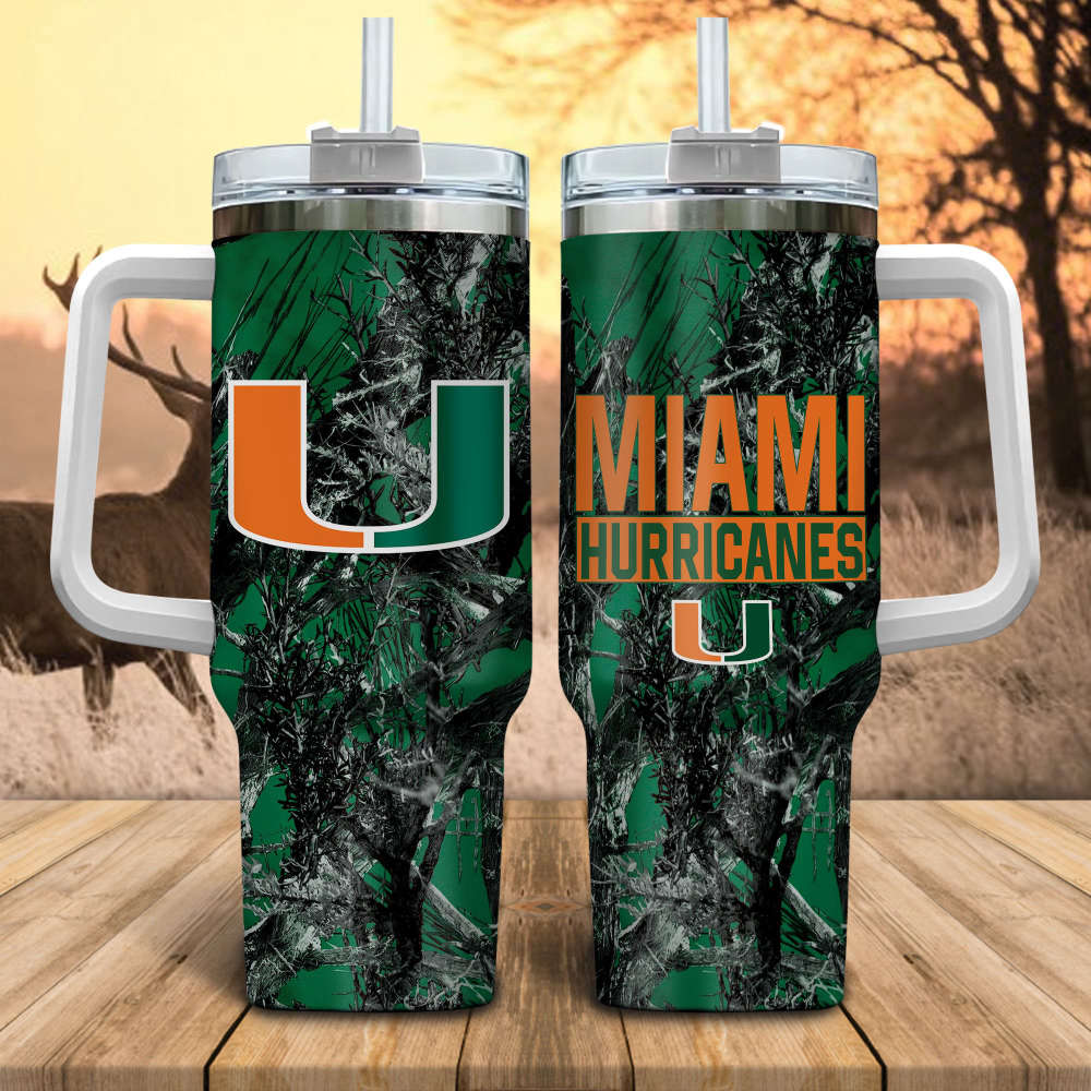 Miami Hurricanes NCAA Hunting Personalized Stanley Tumbler 40oz