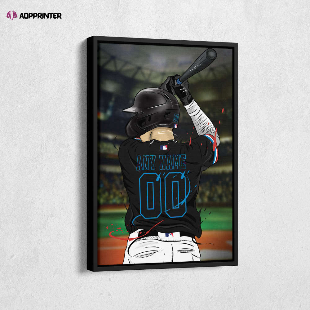 Miami Marlins Jersey MLB Personalized Jersey Custom Name and Number Canvas Wall Art Print Home Decor Framed Poster Man Cave Gift