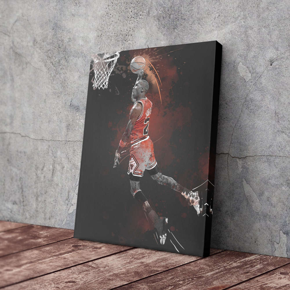 Michael Jordan Art Dunk Chicago Bulls NBA Wall Art Home Decor Hand Made Poster Canvas Print