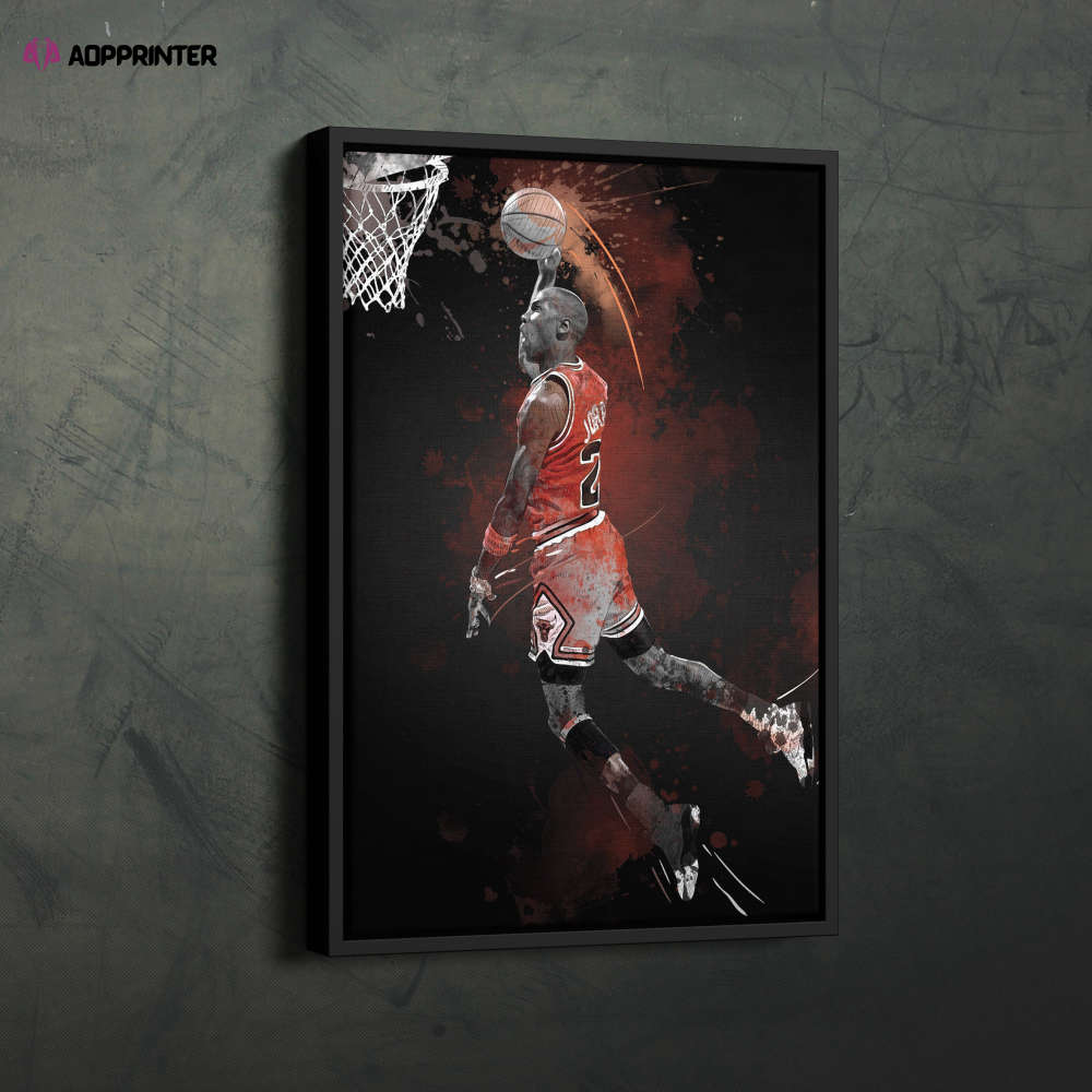 Michael Jordan Art Dunk Chicago Bulls NBA Wall Art Home Decor Hand Made Poster Canvas Print