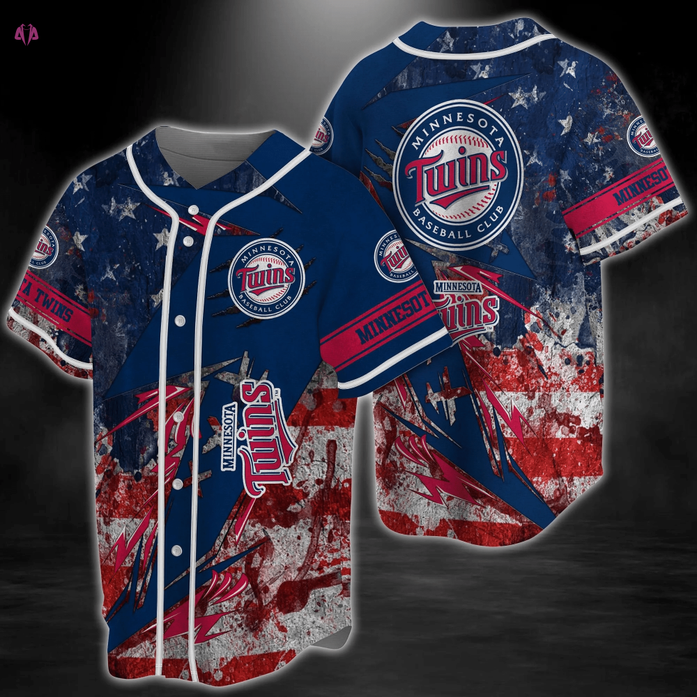 Minnesota Twins MLB Baseball Jersey Shirt with US Flag Design FVJ