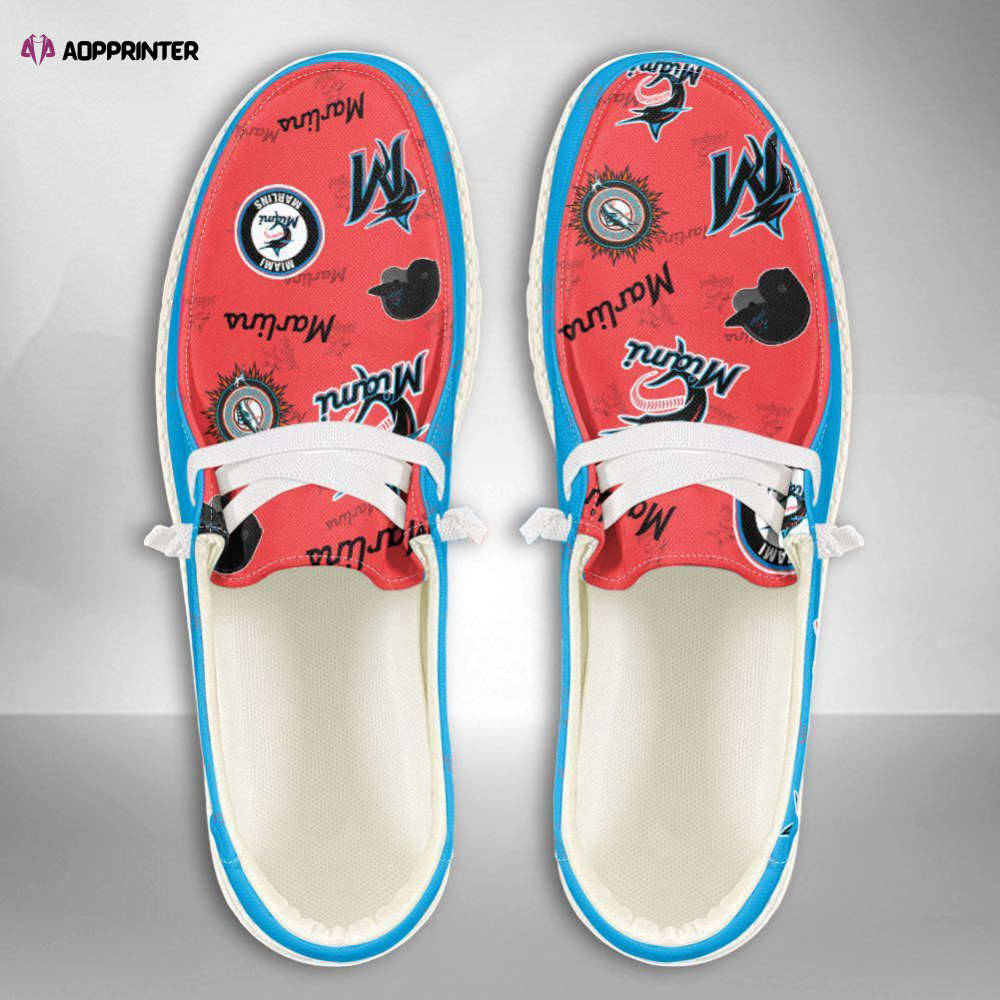 MLB Miami Marlins Hey Dude Shoes Wally Lace Up Loafers Moccasin Slippers Fan Gifts