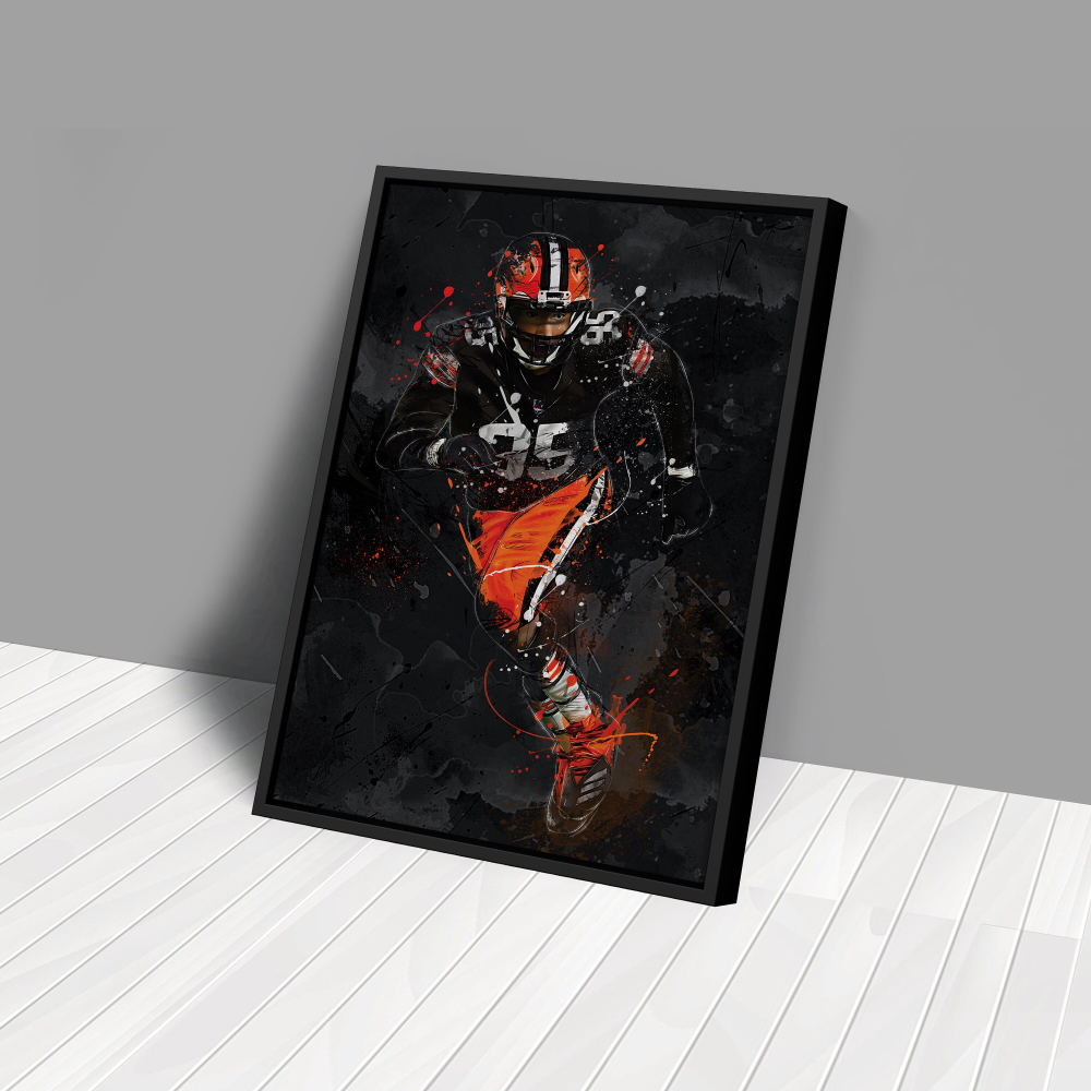 Myles Garrett Art Cleveland Browns NFL Canvas Wall Art Home Decor Framed Poster Man Cave Gift