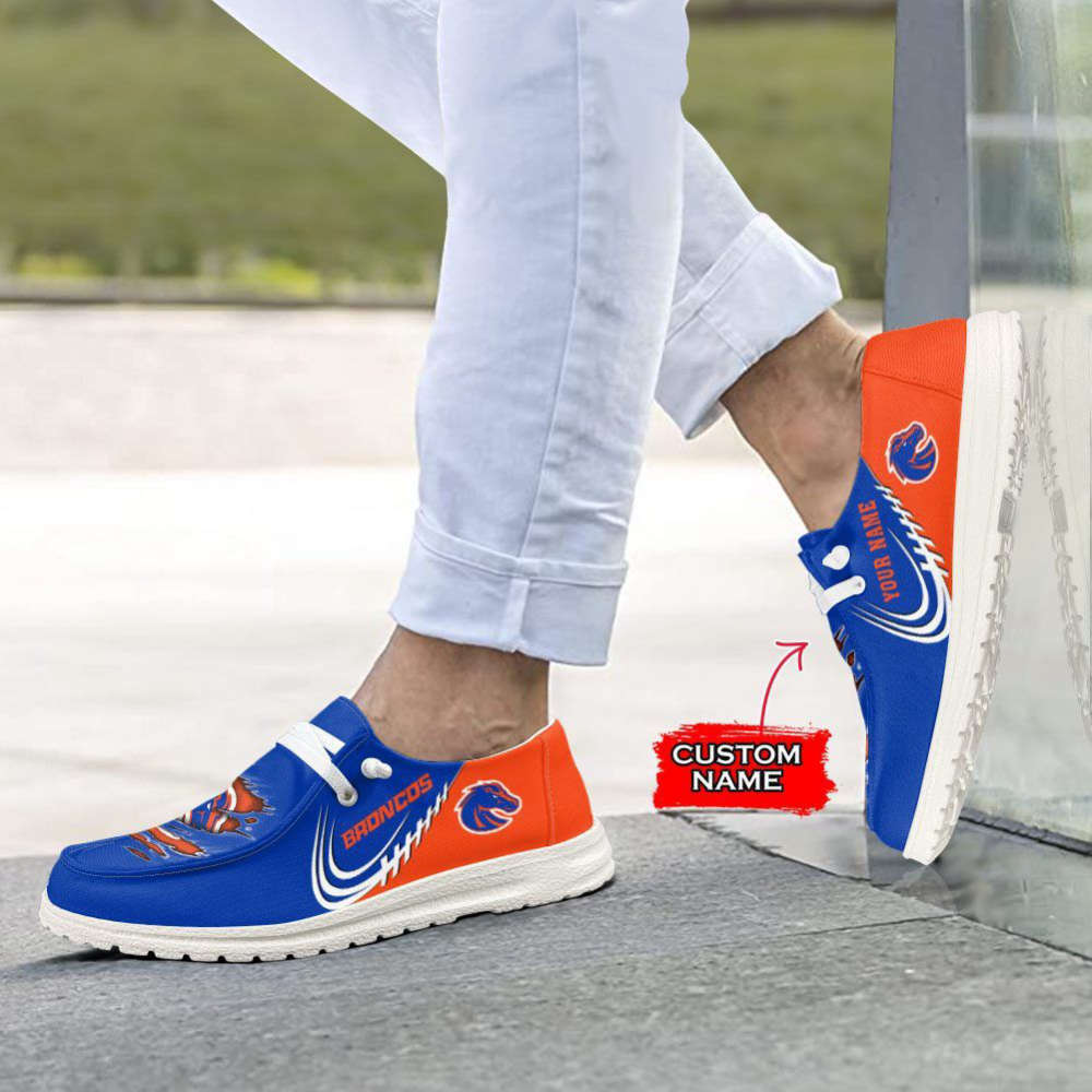 NCAA Boise State Broncos Hey Dude Shoes Wally Lace Up Loafers Moccasin Slippers Gift for Fans