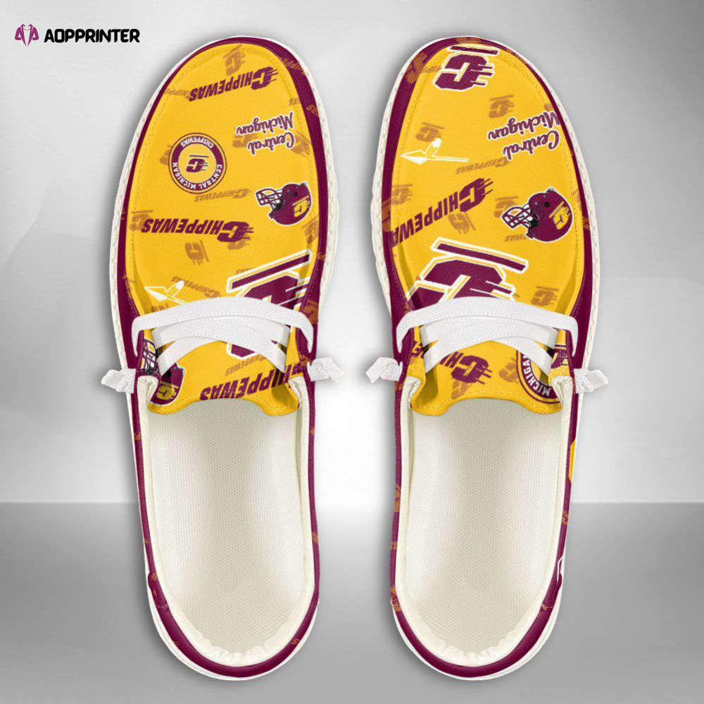 NCAA Central Michigan Chippewas Hey Dude Shoes Wally Lace Up Loafers Moccasin Slippers