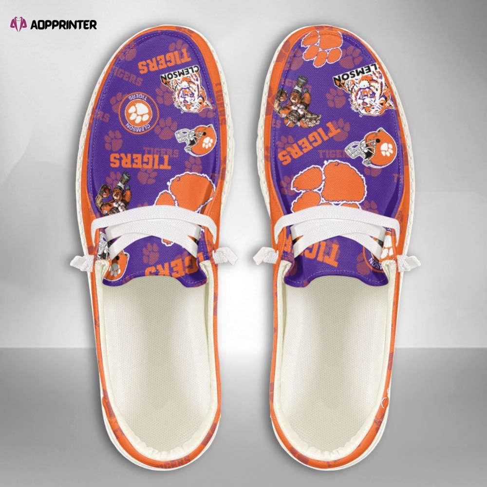 NCAA Clemson Tigers Hey Dude Shoes Wally Lace Up Loafers Moccasin Slippers Fan Gifts