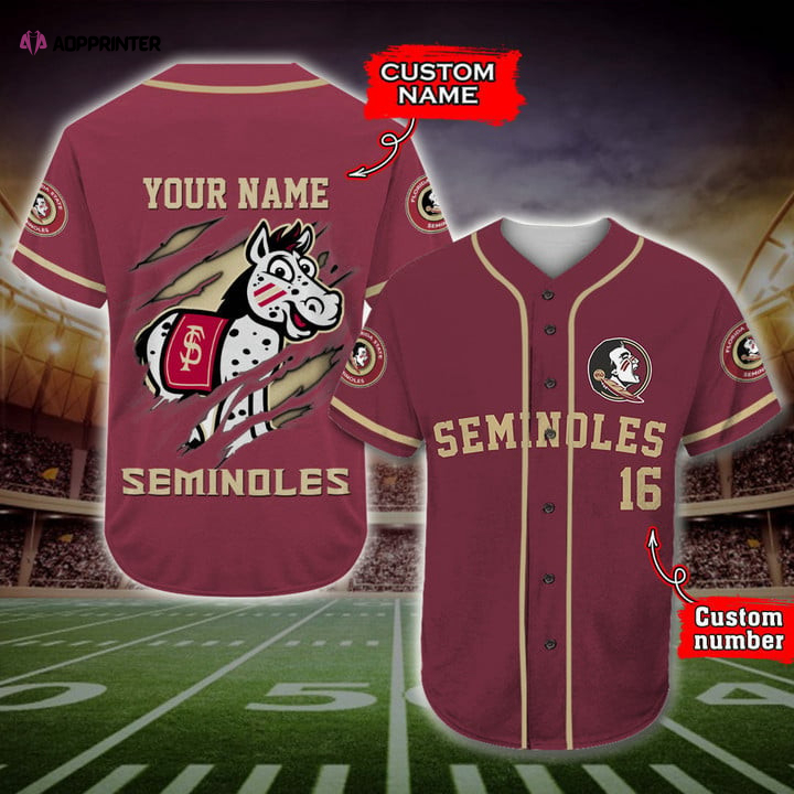 NCAA Florida State Seminoles Custom Name Number Mascot Baseball Jersey Unisex Shirt