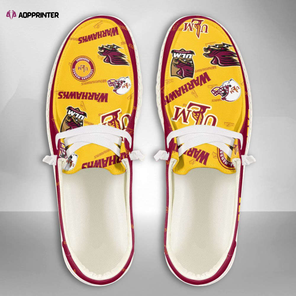 NCAA Louisiana Monroe Warhawks Hey Dude Shoes Wally Lace Up Loafers Moccasin Slippers Fan Gifts