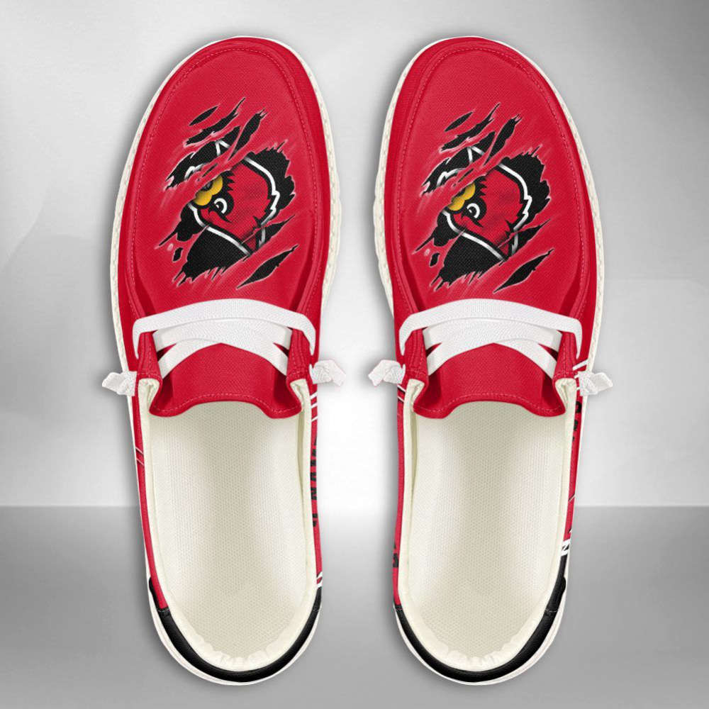 NCAA Louisville Cardinals Hey Dude Shoes Wally Lace Up Loafers Moccasin Slippers HDS0584