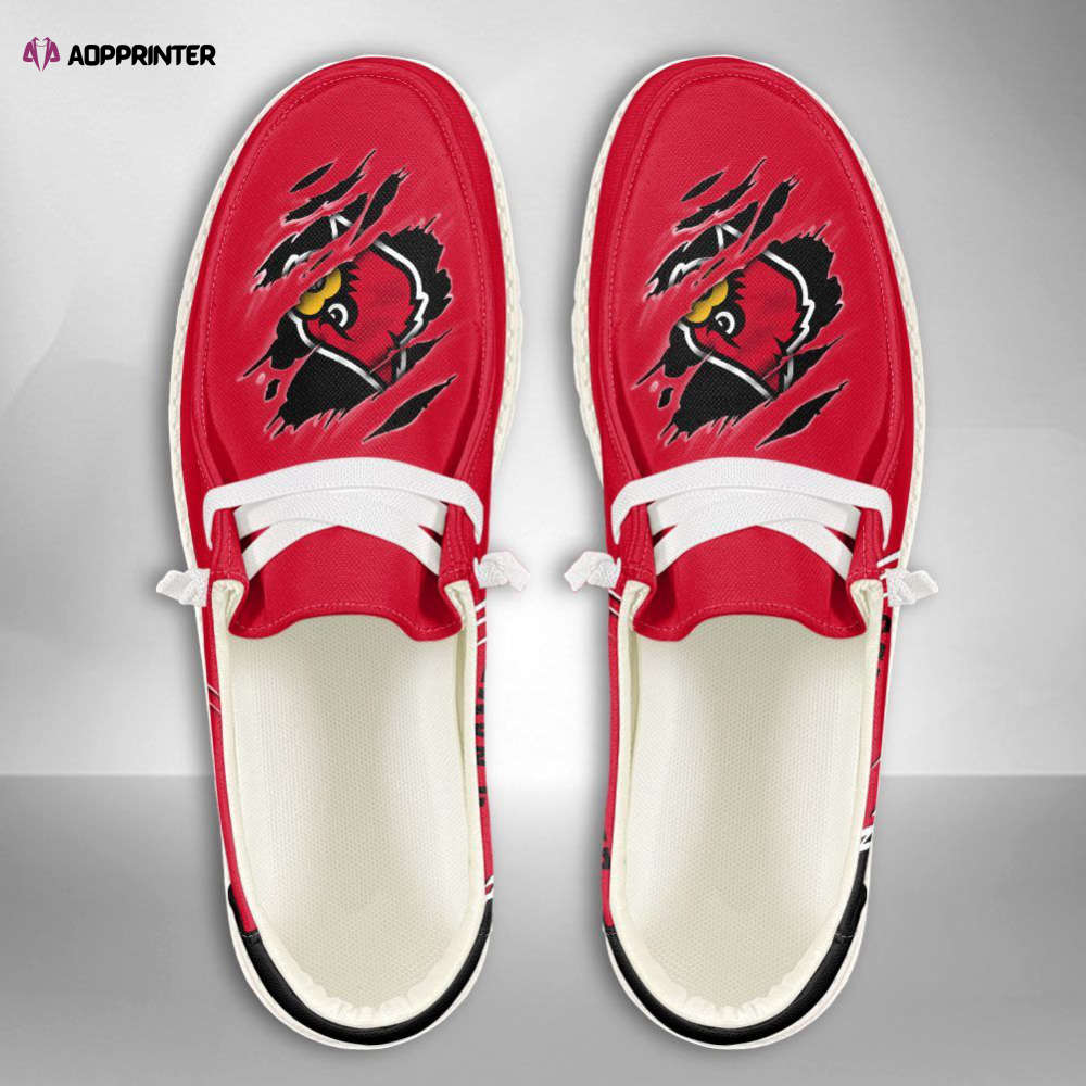 NCAA Louisville Cardinals Hey Dude Shoes Wally Lace Up Loafers Moccasin Slippers HDS0584