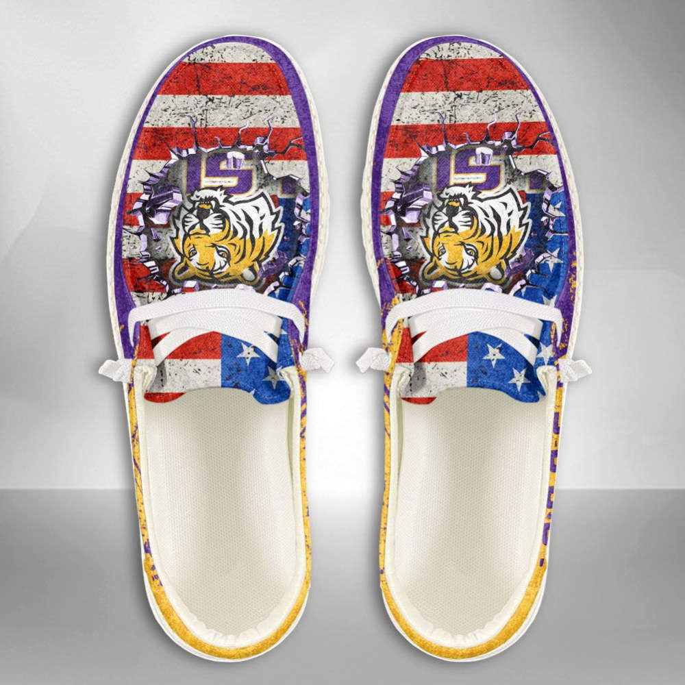 NCAA LSU Tigers Hey Dude Shoes Wally Lace Up Loafers Moccasin Slippers Fan Gifts