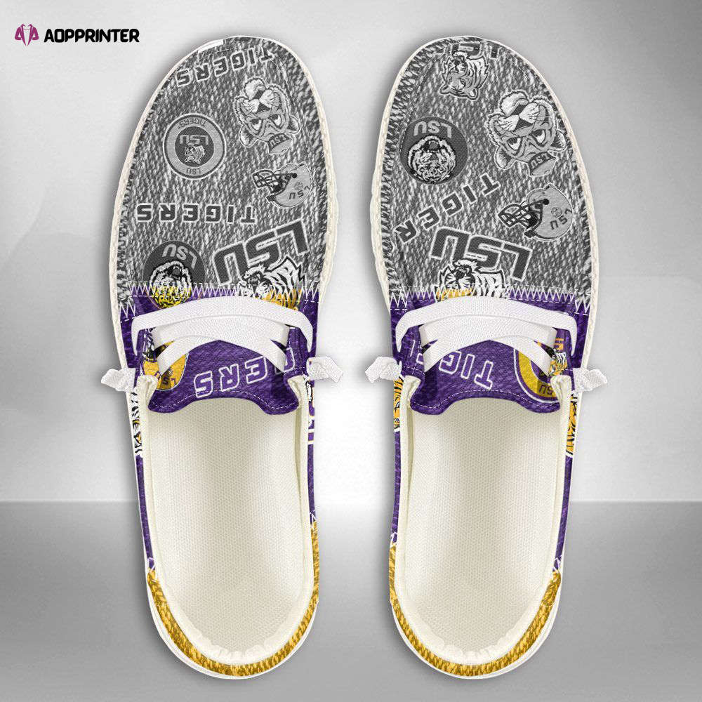 NCAA LSU Tigers Hey Dude Shoes Wally Lace Up Loafers Moccasin Slippers Fan Gifts