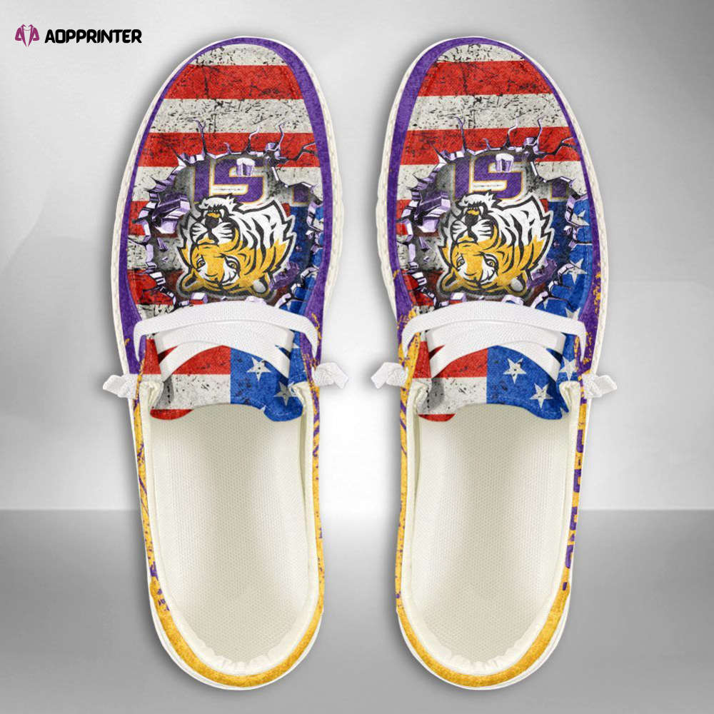 NCAA LSU Tigers Hey Dude Shoes Wally Lace Up Loafers Moccasin Slippers Fan Gifts