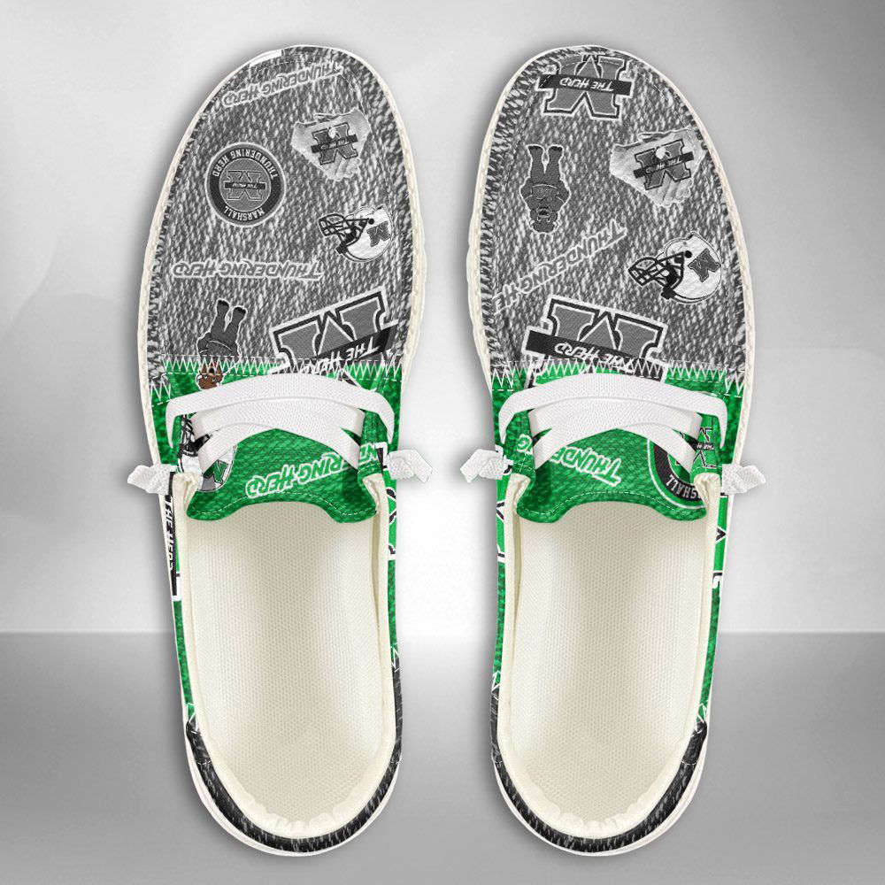 NCAA Marshall Thundering Herd Hey Dude Shoes Wally Lace Up Loafers Moccasin Slippers Fan Gifts