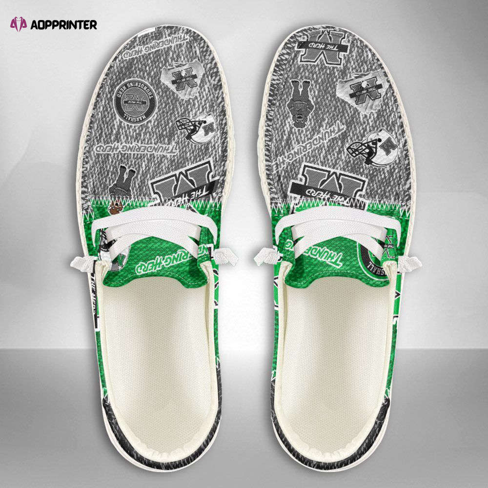 NCAA Marshall Thundering Herd Hey Dude Shoes Wally Lace Up Loafers Moccasin Slippers Fan Gifts