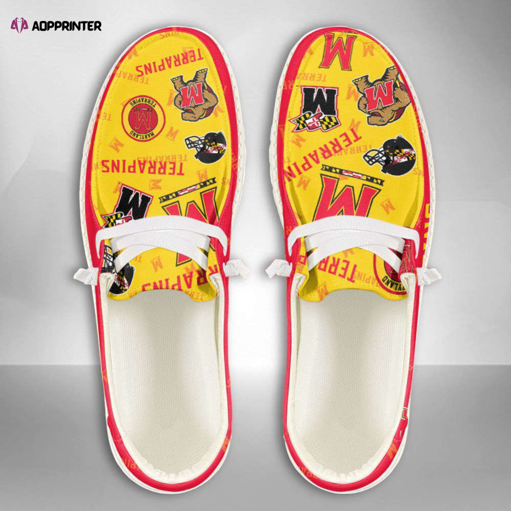 NCAA Maryland Terrapins Hey Dude Shoes Wally Lace Up Loafers Moccasin Slippers Fan Gifts