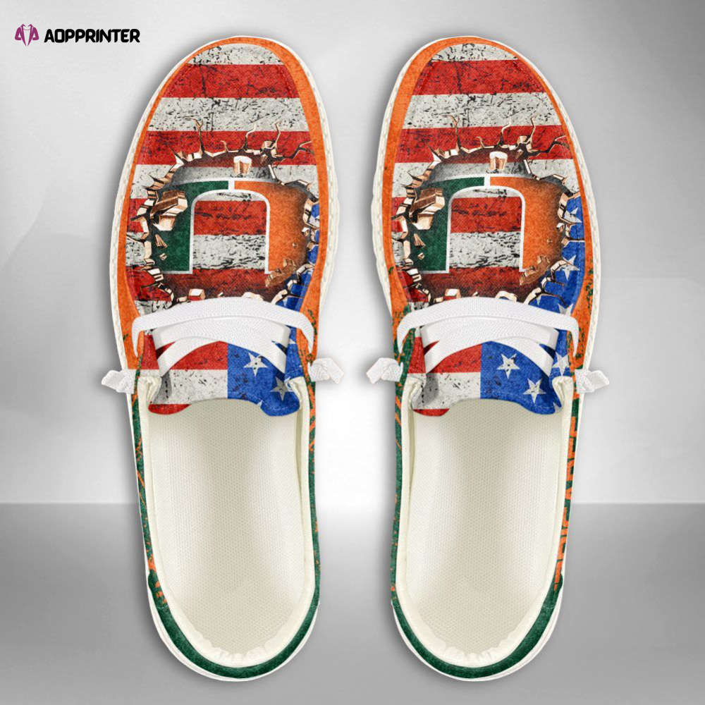 NCAA Miami Hurricanes Hey Dude Shoes Wally Lace Up Loafers Moccasin Slippers