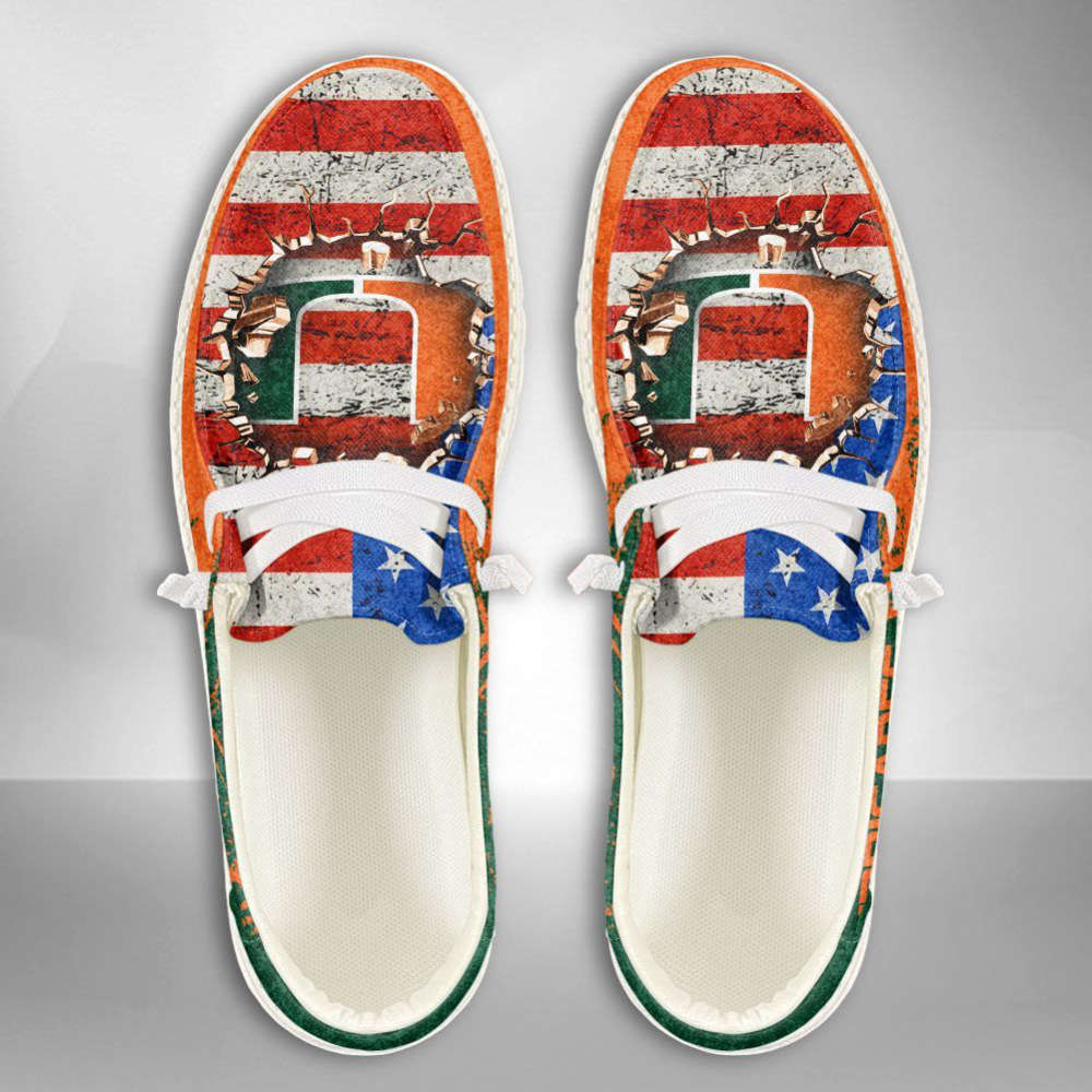 NCAA Miami Hurricanes Hey Dude Shoes Wally Lace Up Loafers Moccasin Slippers