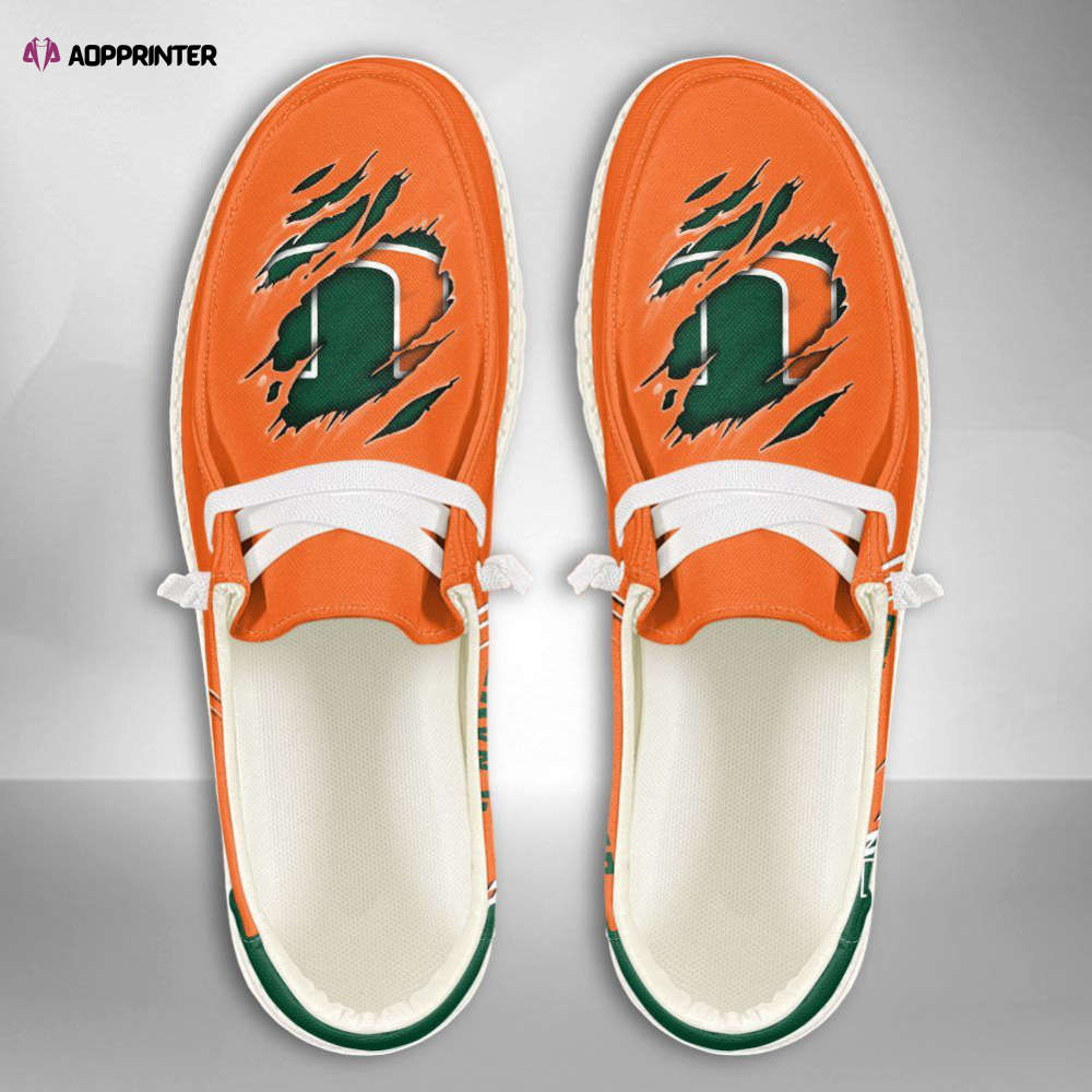 NCAA Miami Hurricanes Hey Dude Shoes Wally Lace Up Loafers Moccasin Slippers