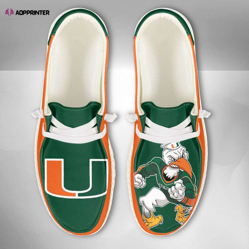 NCAA Miami Hurricanes Hey Dude Shoes Wally Lace Up Loafers Moccasin Slippers HDS0645