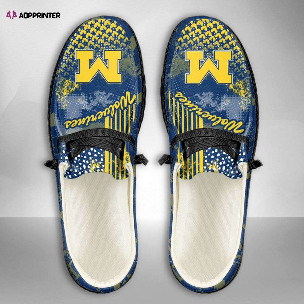 NCAA Michigan Wolverines Hey Dude Shoes Wally Lace Up Loafers Moccasin Slippers Fan Gifts