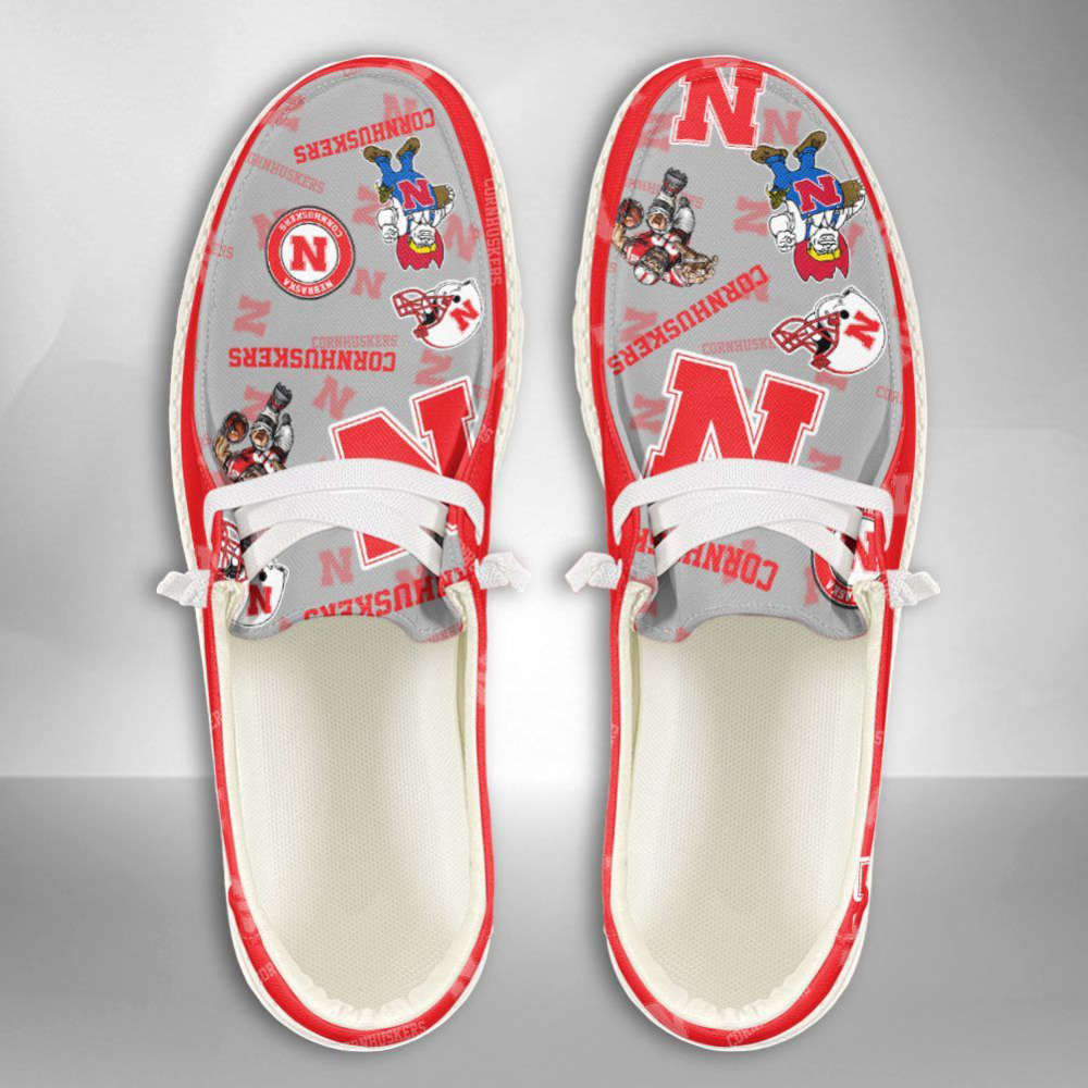 NCAA Nebraska Cornhuskers Hey Dude Shoes Wally Lace Up Loafers Moccasin Slippers HDS0768