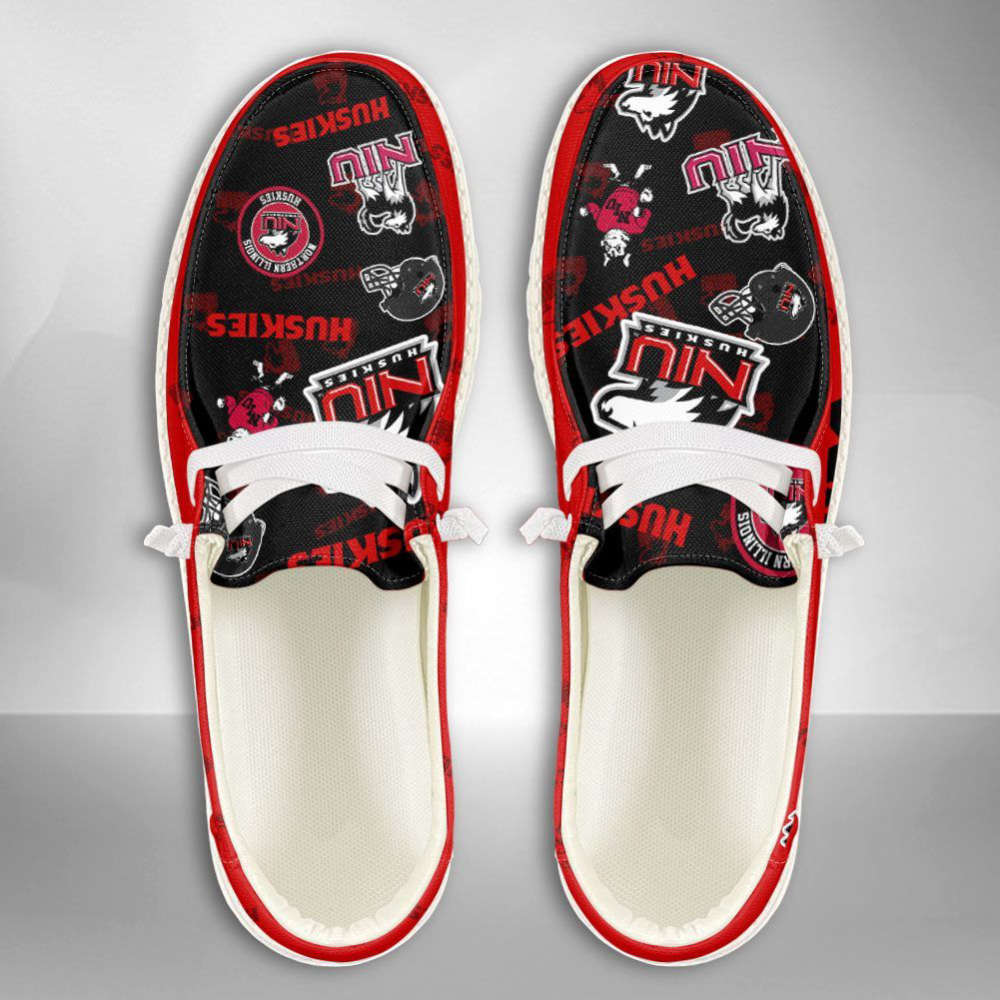 NCAA Northern Illinois Huskies Hey Dude Shoes Wally Lace Up Loafers Moccasin Slippers HDS0859