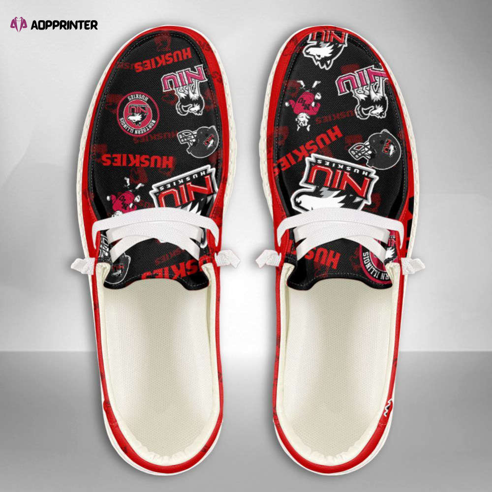 NCAA Northern Illinois Huskies Hey Dude Shoes Wally Lace Up Loafers Moccasin Slippers HDS0859