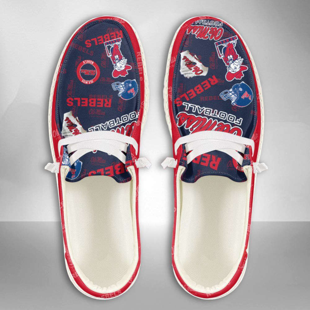 NCAA Ole Miss Rebels Hey Dude Shoes Wally Lace Up Loafers Moccasin Slippers Fan Gifts