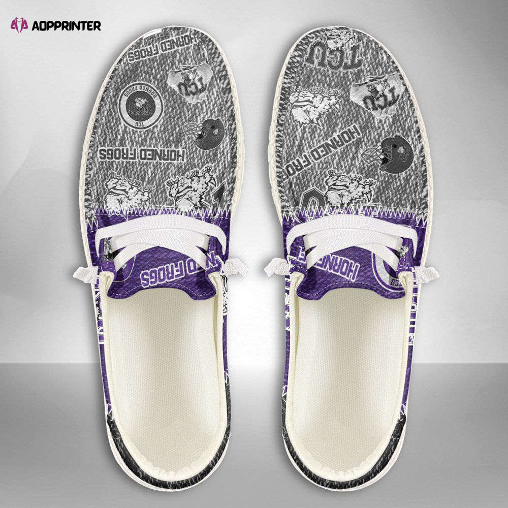 NCAA TCU Horned Frogs Hey Dude Shoes Wally Lace Up Loafers Moccasin Slippers Fan Gifts