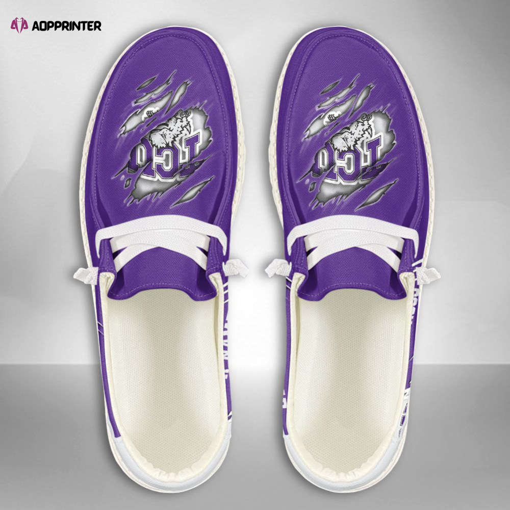 NCAA TCU Horned Frogs Hey Dude Shoes Wally Lace Up Loafers Moccasin Slippers HDS1171