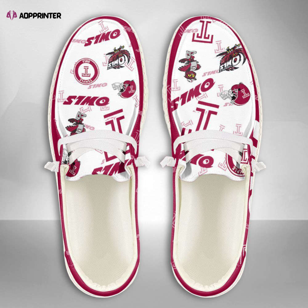 NCAA Temple Owls Hey Dude Shoes Wally Lace Up Loafers Moccasin Slippers