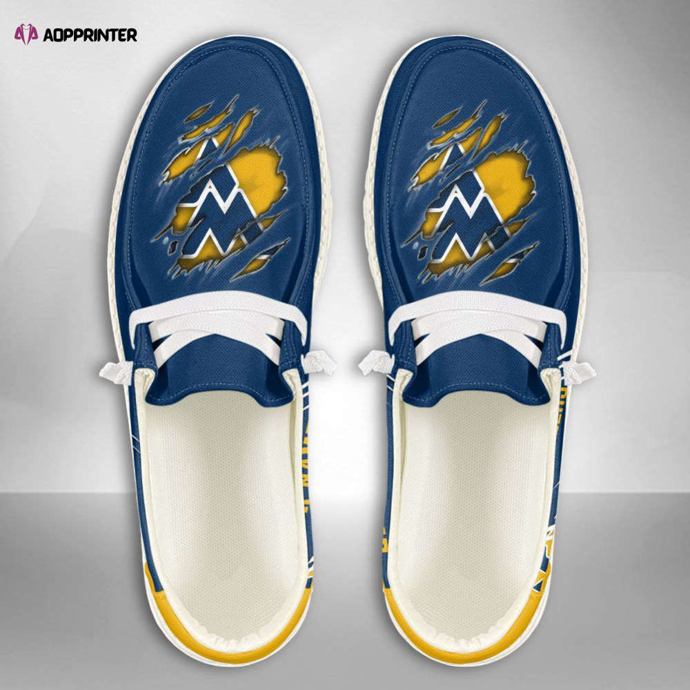 NCAA West Virginia Mountaineers Hey Dude Shoes Wally Lace Up Loafers Moccasin Slippers HDS1388