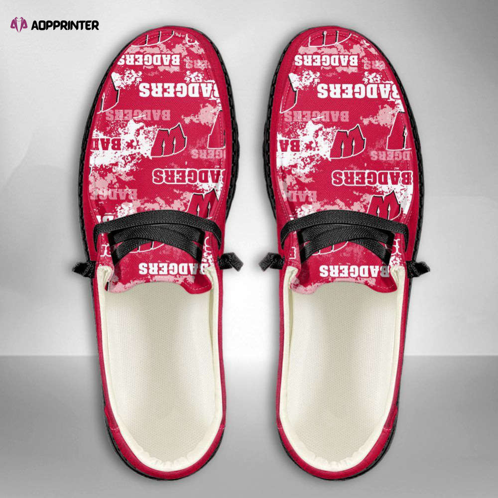 NCAA Wisconsin Badgers Hey Dude Shoes Wally Lace Up Loafers Moccasin Slippers HDS1412