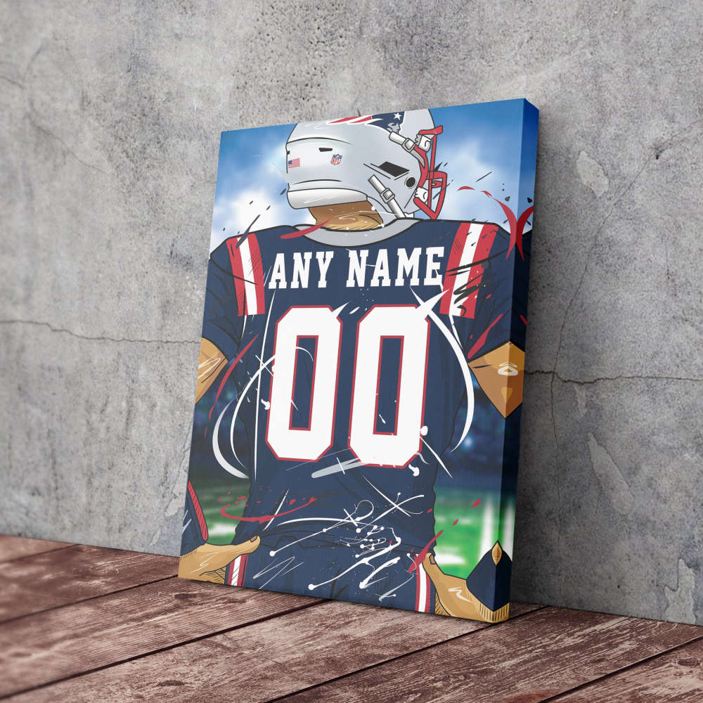 New England Patriots Jersey NFL Personalized Jersey Custom Name and Number Canvas Wall Art  Print Home Decor Framed Poster Man Cave Gift