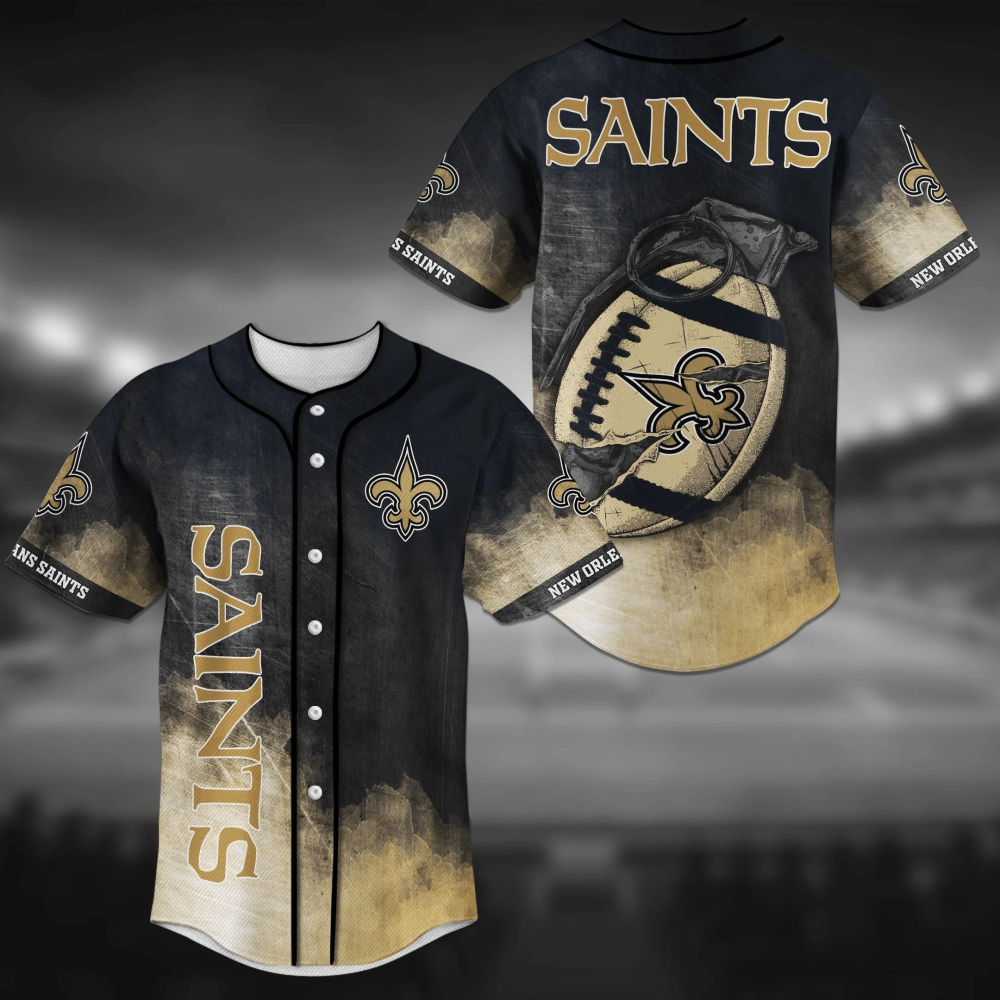 New Orleans Saints Grenade Print Baseball Jersey Shirt