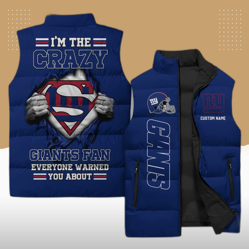 New York Giants NFL Sleeveless Puffer Jacket Custom For Fans Gifts