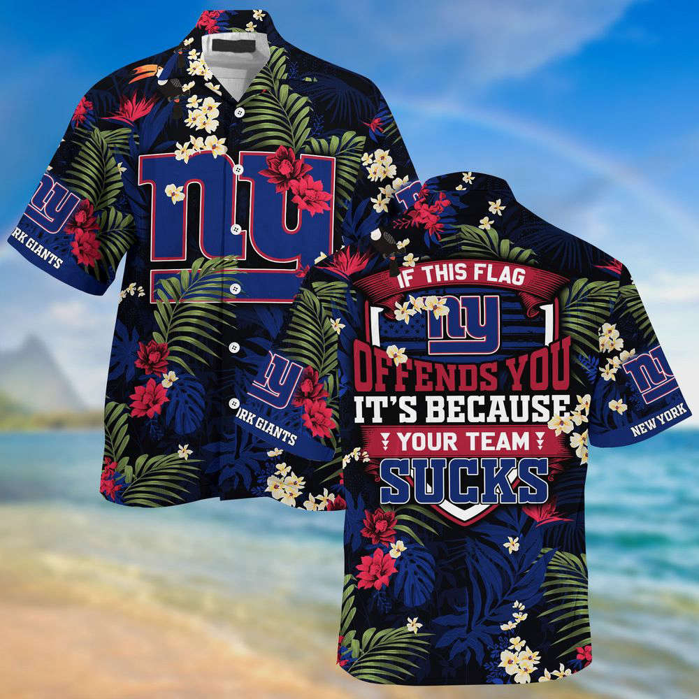 New York Giants NFL Summer Hawaiian Shirt    With Tropical Patterns