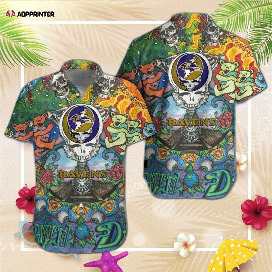NFL Baltimore Ravens Grateful Dead Hawaiian  Shirt And Shorts